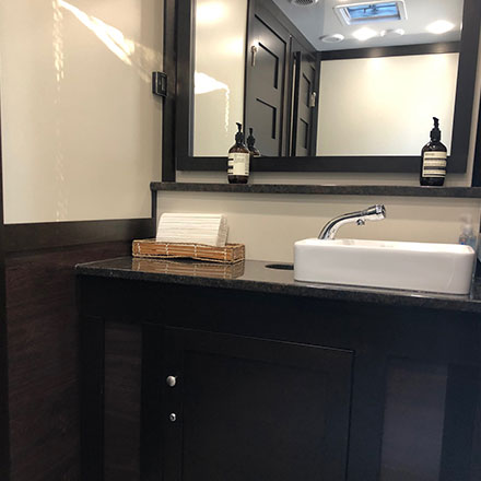 Long Term Restroom Trailer Rentals With Heating, Ventilation & Air Conditioning Systems & Bluetooth Sound Systems