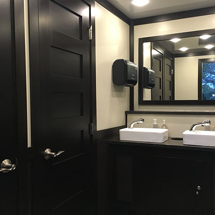 Fancy Interior of Luxury Restroom Trailer Rental in North Carolina