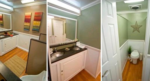 Large Commercial Bathroom Trailer Rental with 10 Stalls and Urinals.